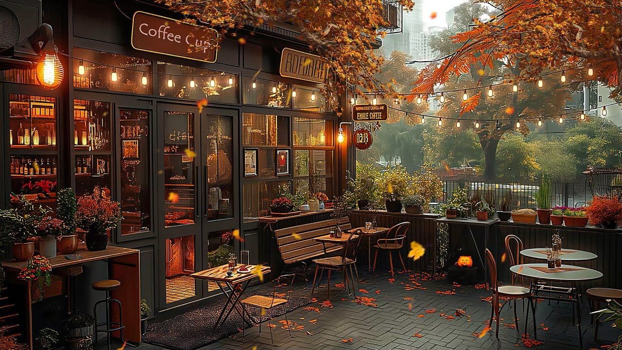 Relaxing Autumn Jazz 🍂 Fall Music At Outdoor Coffee Shop Ambience With ... intended for