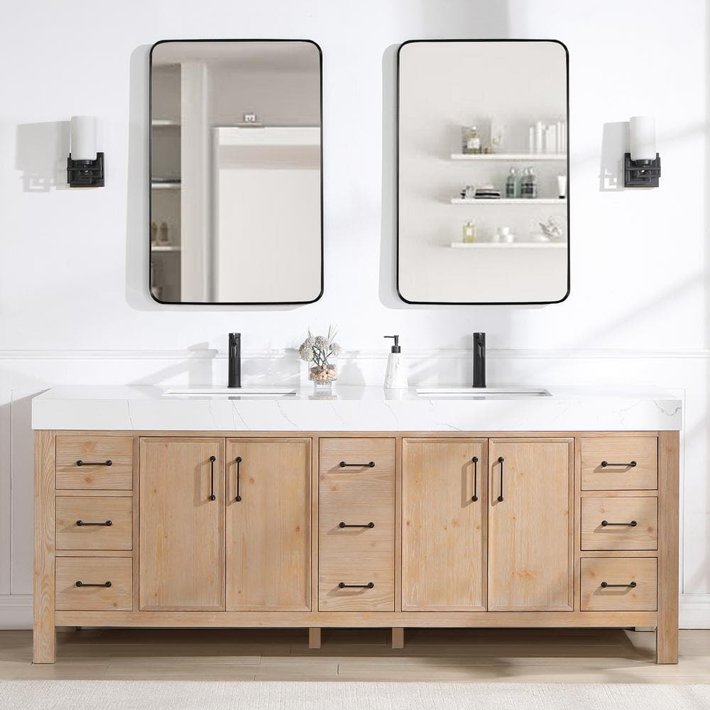 Roswell León 84 In.w X 22 In.d X 34 In.h Double Sink Bath Vanity In Fir ... with regard to Beyond the Vanity Rethinking Organization with the GDF Studio 32 Inch Black Cabinet