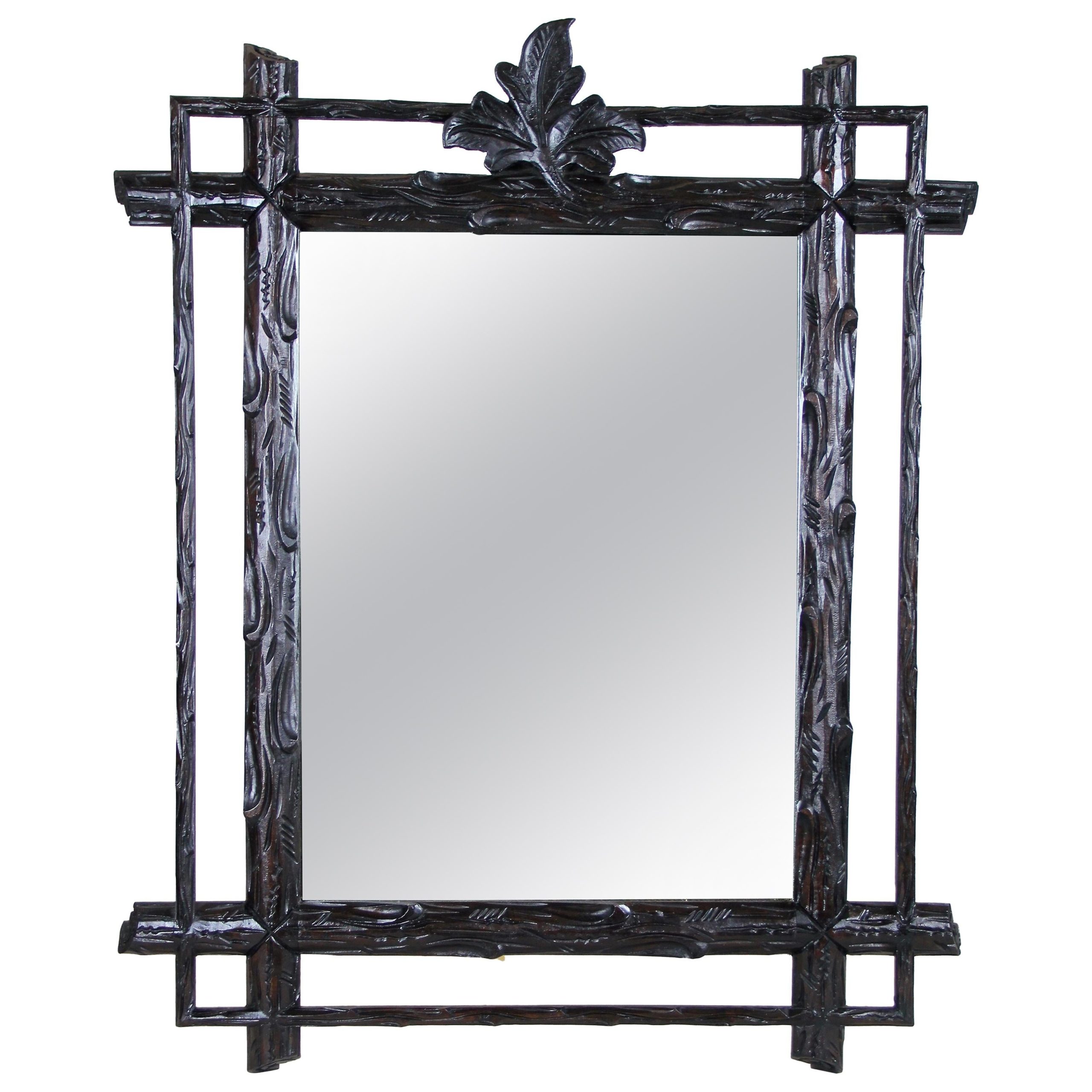 Rustic Black Forest Wall Mirror Hand Carved, Austria, Circa 1890 At 1Stdibs throughout