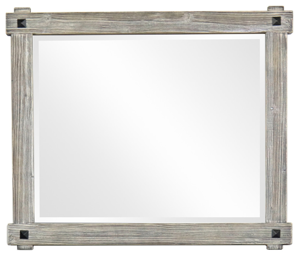 Rustic Wood Framed Mirror, Gray, Driftwood, 42" - Farmhouse - Wall ... inside