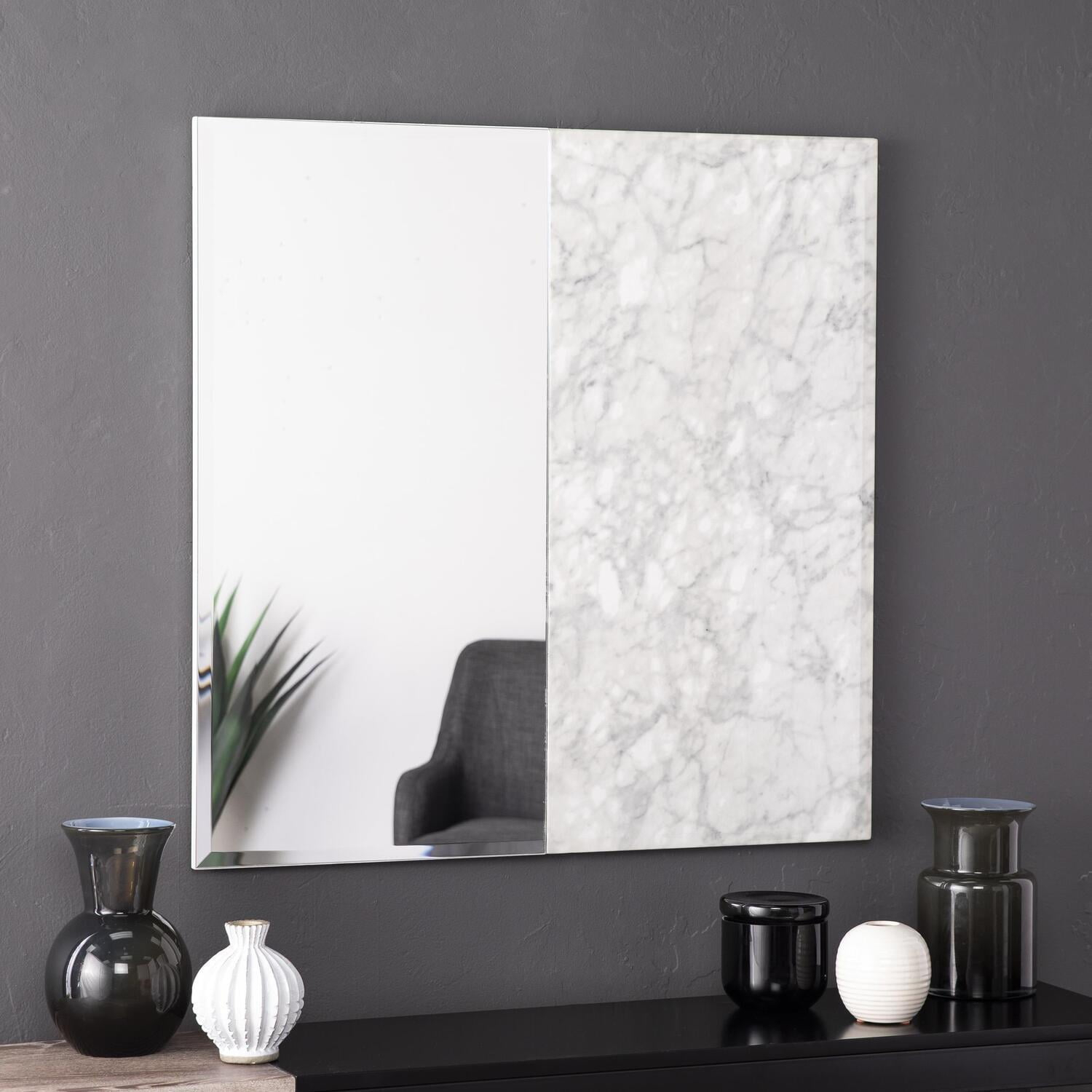 Sei Furniture Bowers 32" Square Faux Mable Decorative Mirror In White ... with regard to