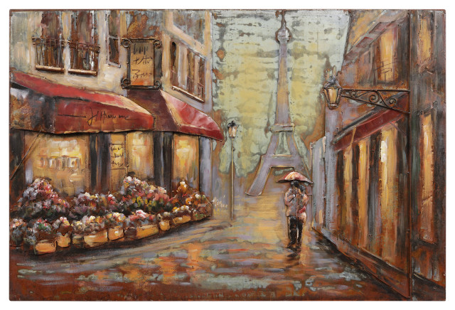 "Solo In Paris" Primo Mixed Media Hand Painted Iron Wall Sculpture,32"X ... throughout