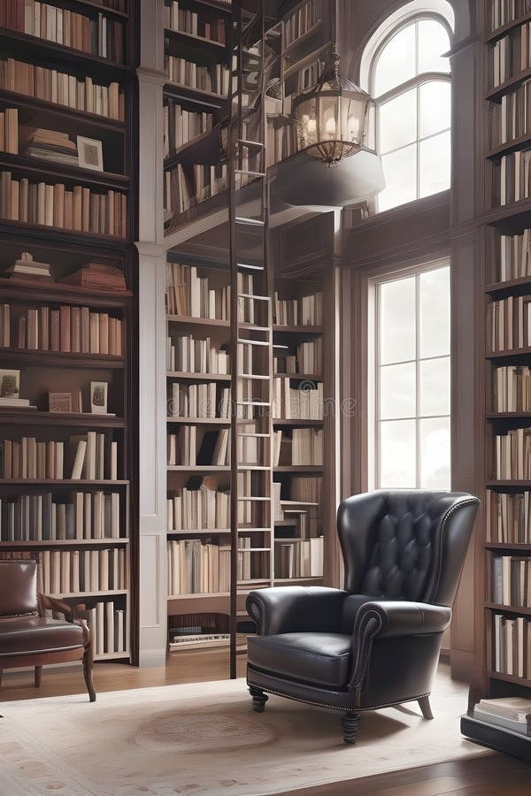 Sophisticated Home Library With Floortoceiling Bookshelves A Leather ... inside Bringing Timeless Elegance Home with the Elizabeth Industrial Bookcase