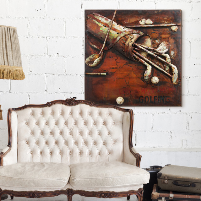 "Tee Time" Primo Mixed Media Hand Painted Iron Wall Sculpture ... throughout
