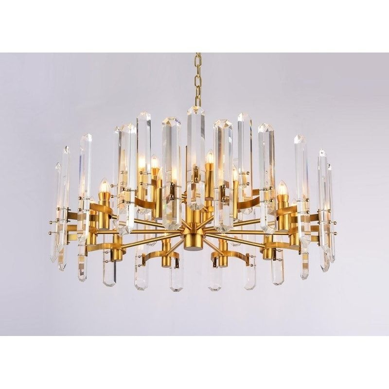 Two Tier Gold Metal Chandelier With Clear Crystal Plaques | Metal ... intended for