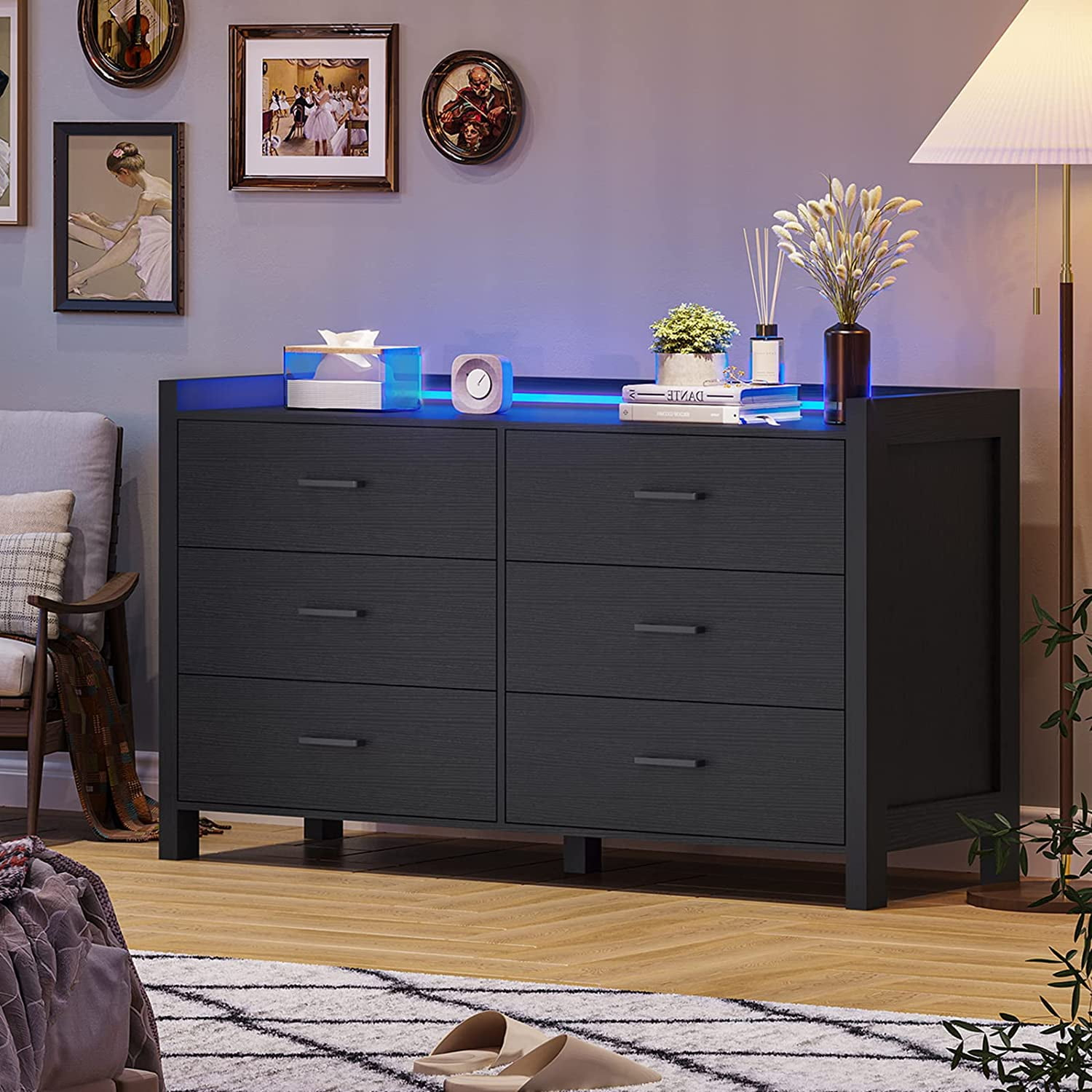 Walmart Black Dresser, 6-Drawer Wood Furniture, Led Lights, Assembled ... with regard to