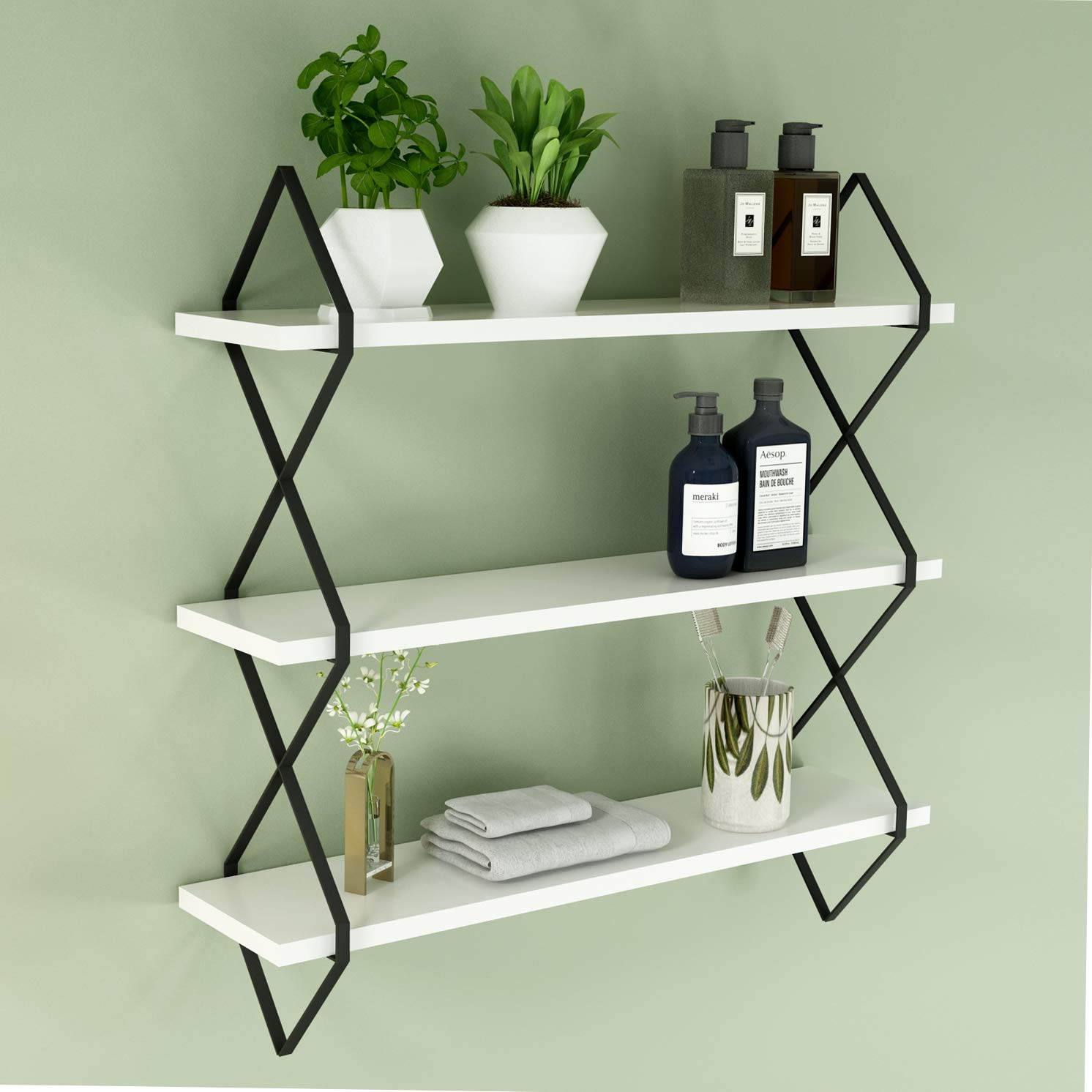 Welland 3-Tier White Floating Shelves Wall Mount Hanging Shelves Wood ... with regard to Achieving a Modern Look with Floating Shelves and 3-Tier Wood Designs