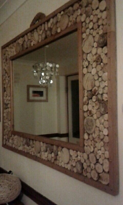 Wood Framed Mirror With Sliced Wood Decoration intended for