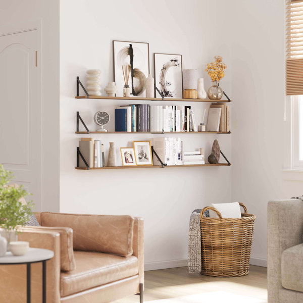 17 Stories Tirik 3 Piece Paulownia Floating Shelf &Amp; Reviews | Wayfair pertaining to Transforming Walls Effortlessly A Guide to 3-Piece Shelf Sets