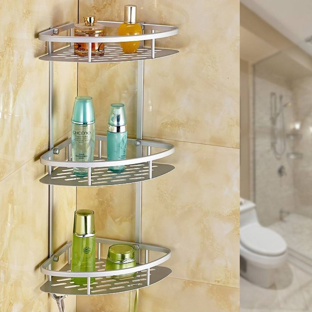3 Tier Corner Shelf Bathroom - Werfbat inside Elevate Your Bathroom Organization with a Triple Tiered Glass Shelf