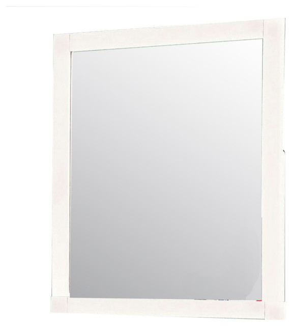 32" Contemporary Style Wooden Frame Mirror, White - Transitional - Wall ... with