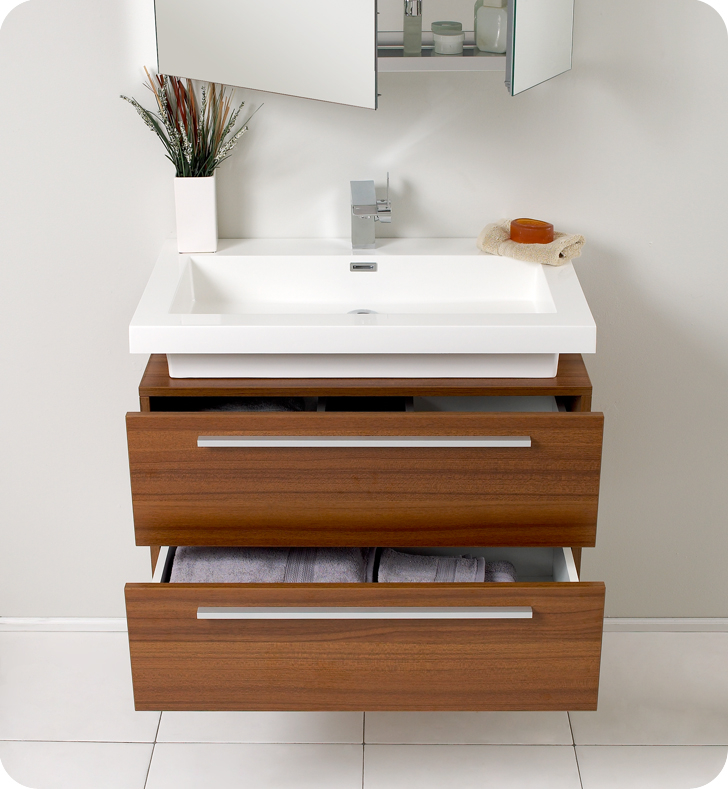 32" Teak Modern Bathroom Vanity With Faucet, Medicine Cabinet And Linen ... inside Elevating Bathroom Aesthetics with the Fresca Teak Linen Storage Cabinet