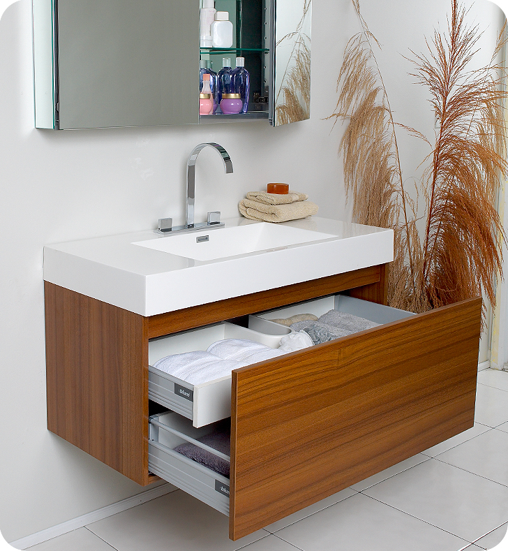 39" Teak Modern Bathroom Vanity With Faucet, Medicine Cabinet And Linen ... with regard to Style Meets Functionality A Look at the Fresca Teak Bathroom Linen Side Cabinet
