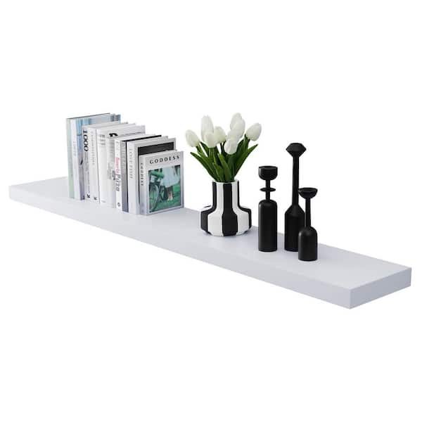 47 In. W X 9 In. D White Floating Decorative Wall Shelf, Bathroom Wall ... within