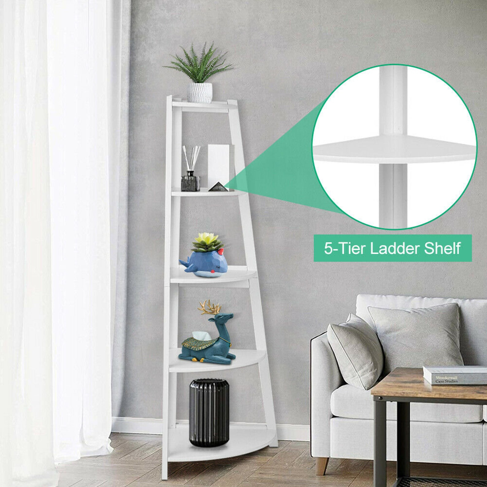 5 Tier White Ladder Corner Shelf Rack Office Organizer Unit | Etsy for Mastering Your Space The 3-Tier White Corner Shelf With Built-in Gradienter