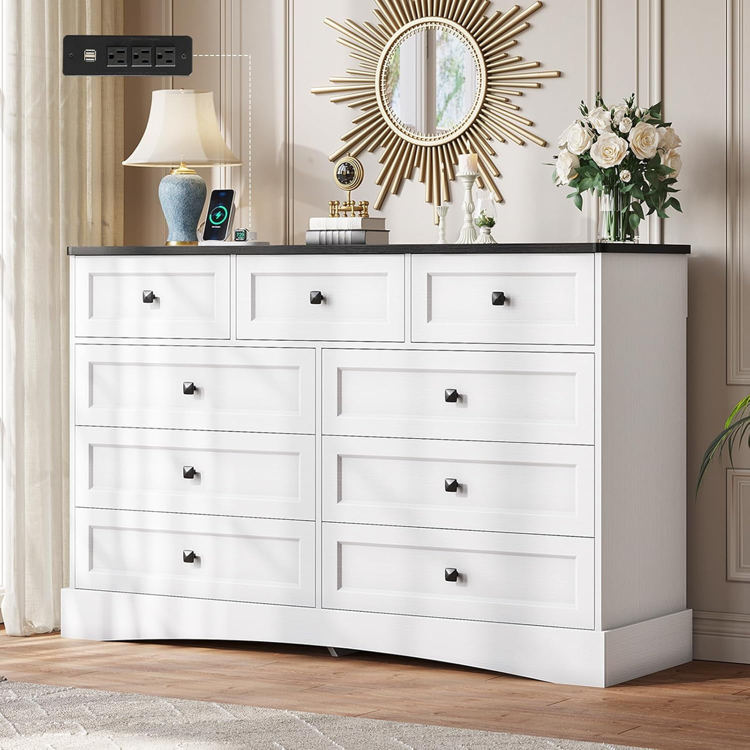 9 Drawers Dresser With Charging Station, Dresser Chest Of Drawers With ... intended for