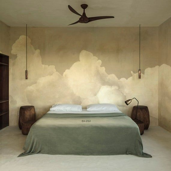 Abstract White Clouds Wallpaper Wall Mural, Hand Painted Creative ... with