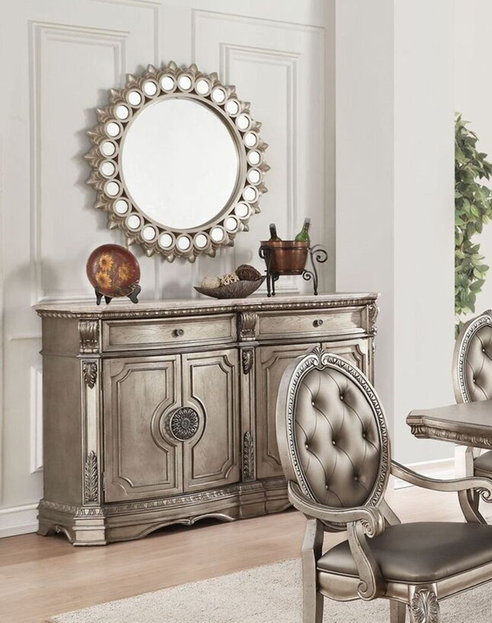 Acme Furniture Northville Sever With Marble Top In Antique Silver ... throughout Craftsmanship Revealed The ACME Northville Dresser's Wooden Top Story