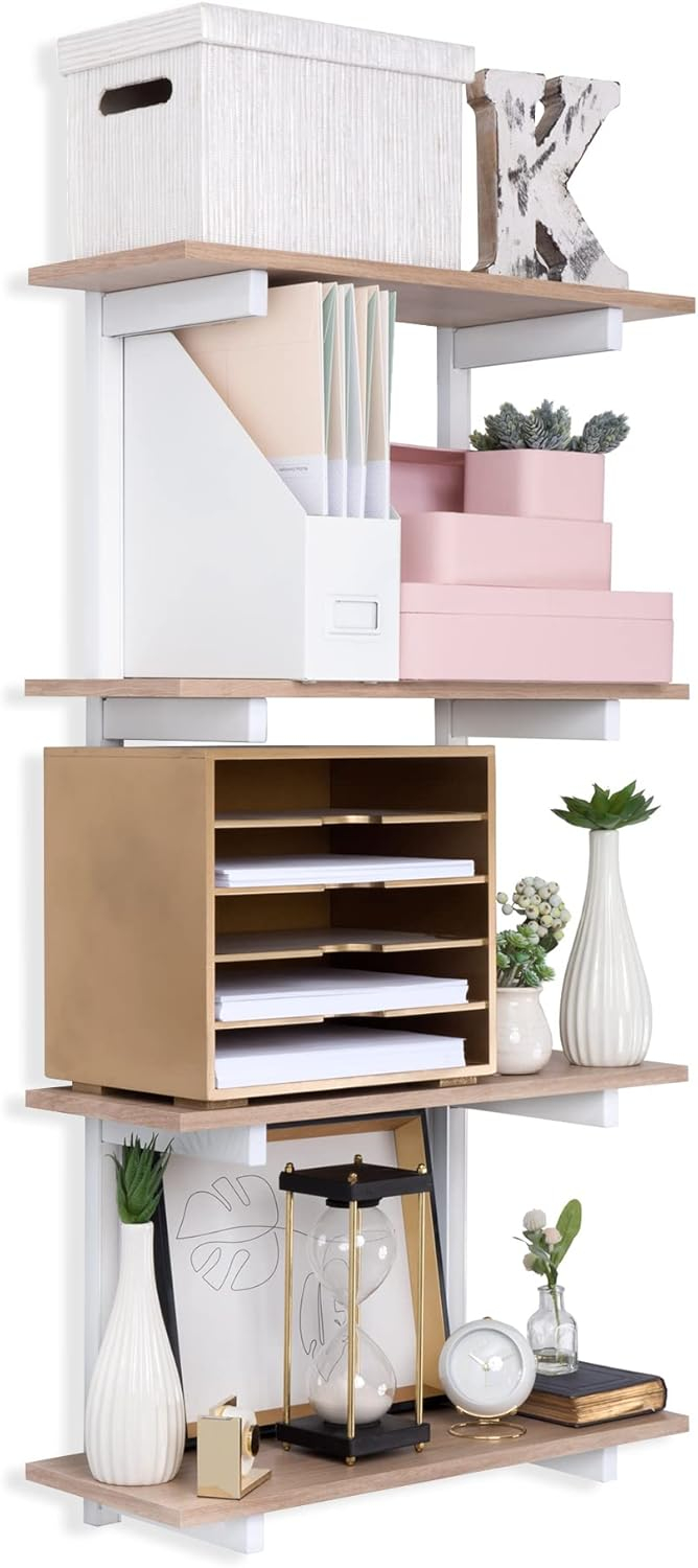 Amazon.com: 4-Tier Floating Shelves Set, Light Oak - 0.5” X 24 ... within Transform Your Space with the 4-Tier Oak Floating Shelf in Sandy Black