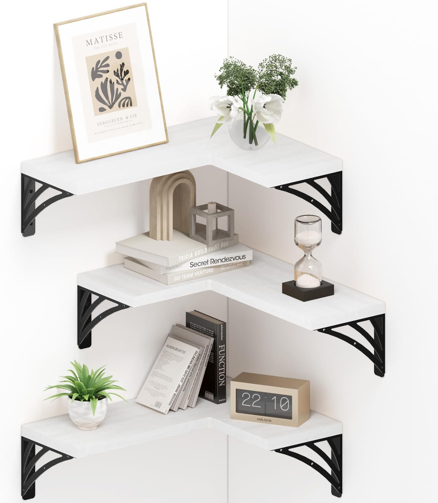 Amazon.com: Boswillon 3 Tier Corner Floating Shelves With Protective ... throughout