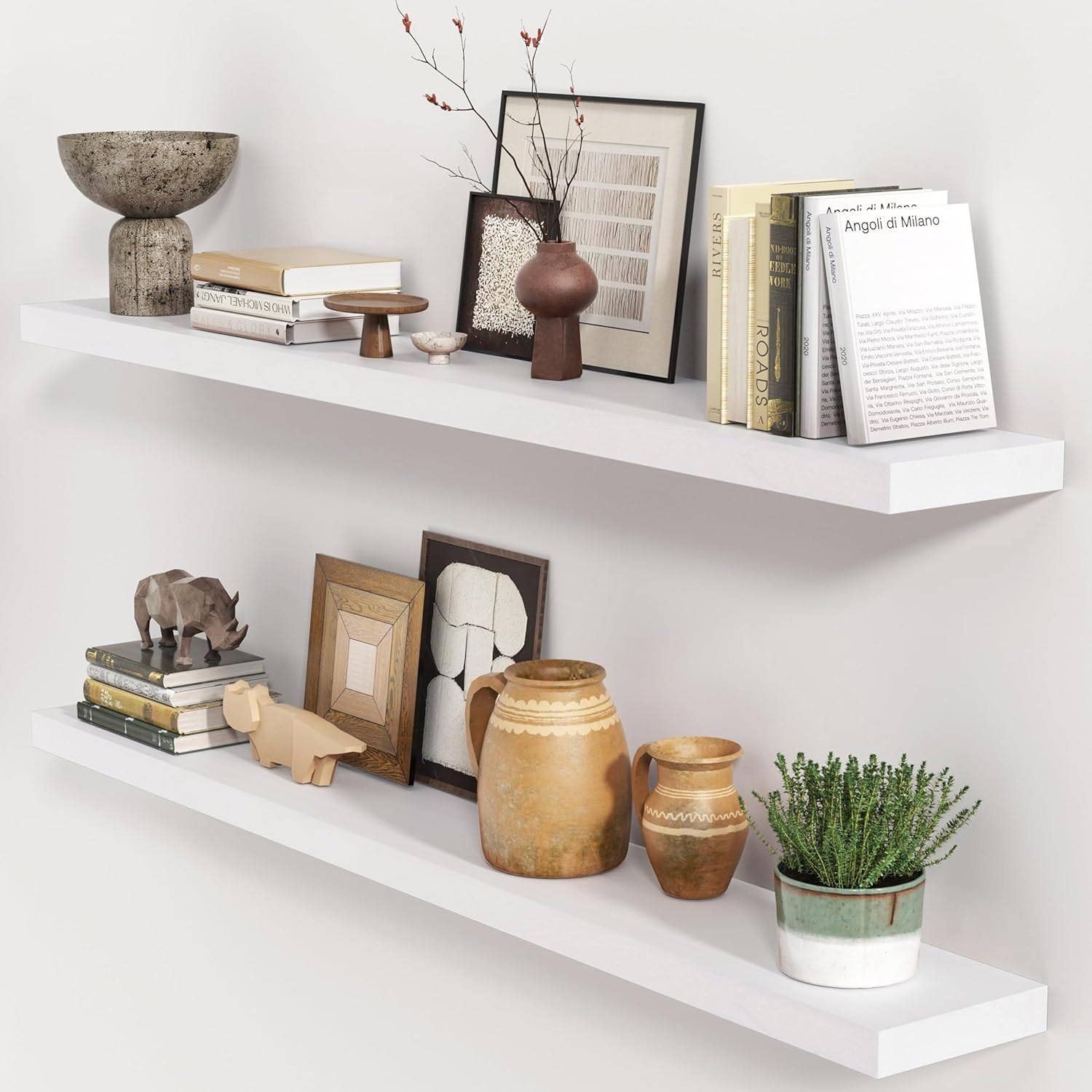 Amazon.com: White Floating Shelves 48 Inch Set Of 2, Solid Wood Wall ... pertaining to