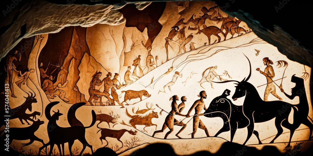 Ancient Cave Painting Depicting Various Ice Age Animals And Human ... for