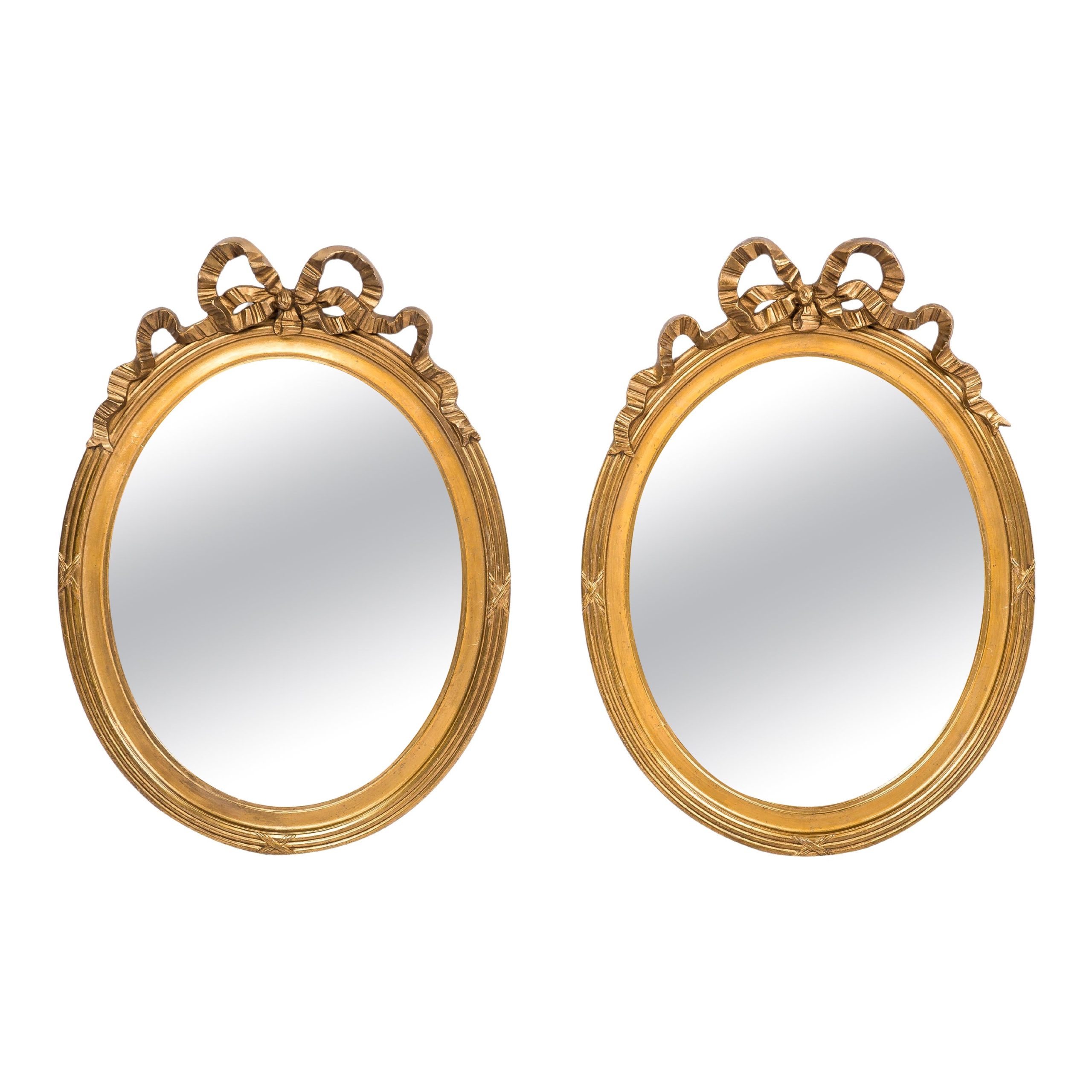 Antique 19Th Century French Pair Of Oval Gold Gilt Mirrors With Bow ... regarding Understanding the Craftsmanship Behind Brigitte's Gold Mirrors