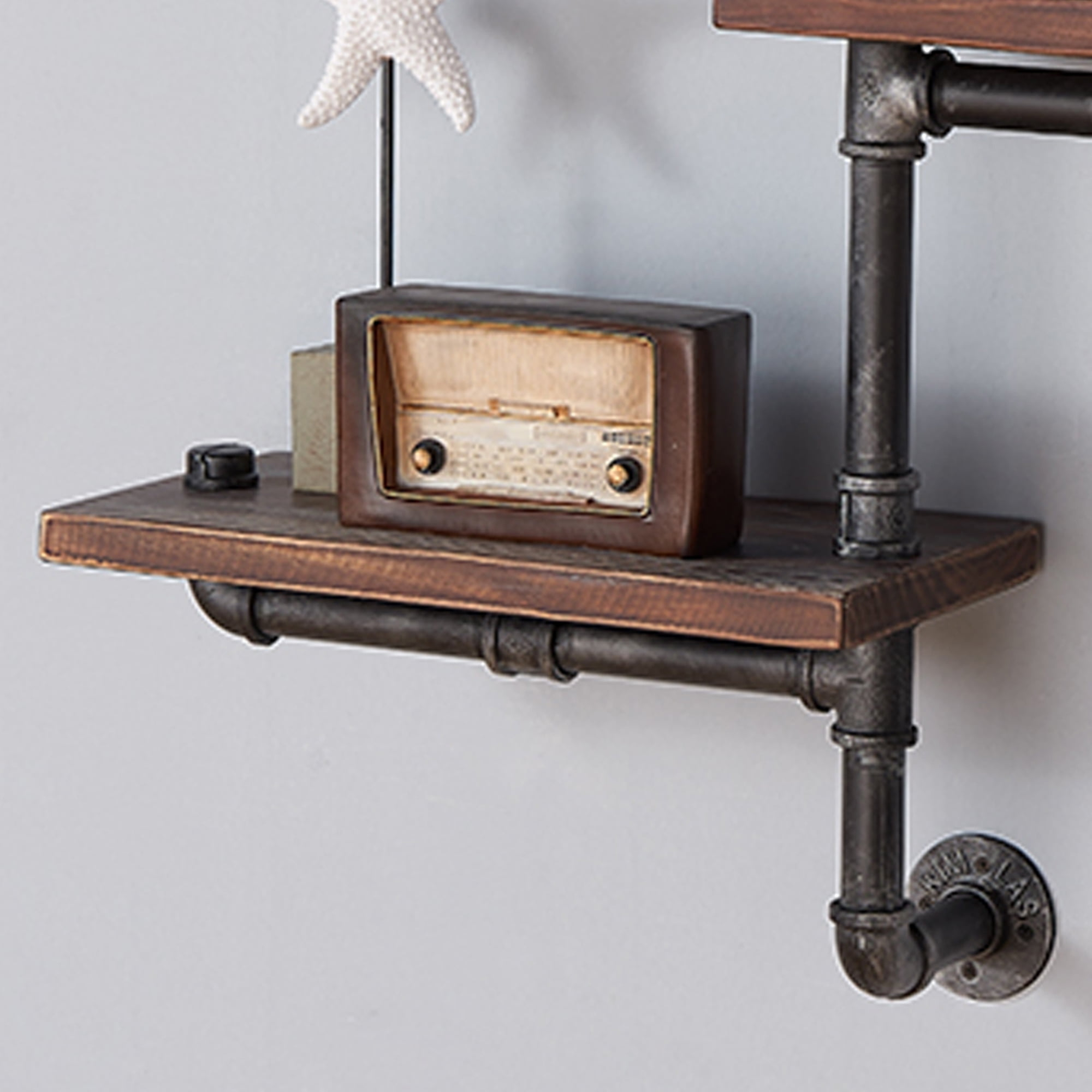 Armen Living 30" Orton Industrial Pine Wood Floating Wall Shelf In Gray ... with