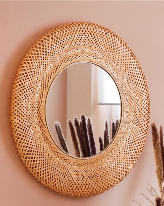 Bamboo Mirror Wall Decor | Etsy throughout Decorating with Bamboo Square Wall Mirrors Understanding Natural and Black Options