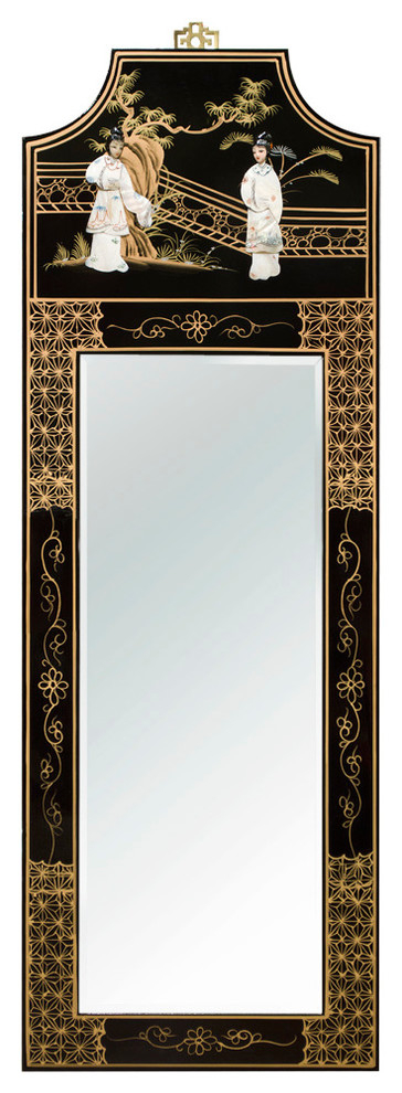 Black Lacquer Mother Of Pearl Panel Oriental Mirror - Asian - Wall ... throughout The Artistic Journey Behind Black Lacquer Chinoiserie Oriental Mirror Panels