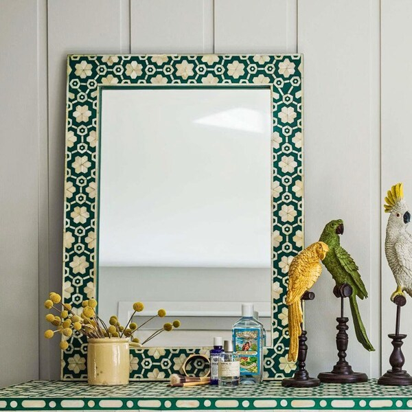 Bone Inlay Mirror - Etsy with A Closer Look at the Craftsmanship of the Jasmines 36x24 Bone Inlay Mirror