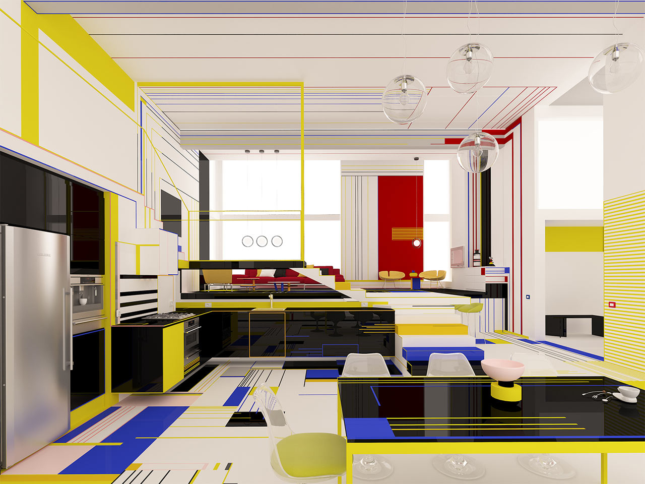 Brani &Amp; Desi Design A Piet Mondrian Inspired Interior inside