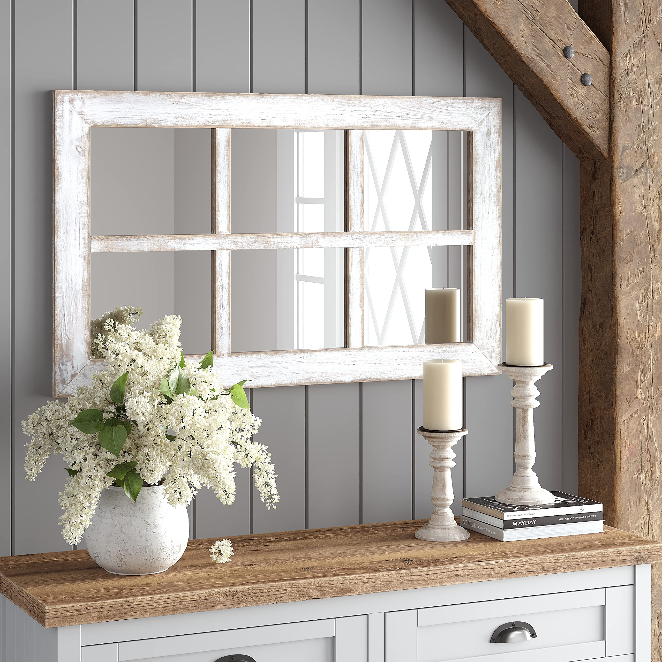 Buy Barnyard Designs 24X40 Windowpane Wood Farmhouse Wall Mirror ... with regard to