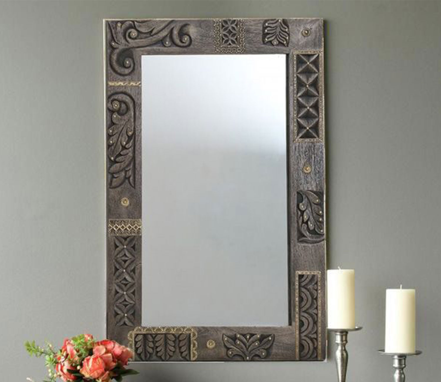 Buy Viktor Carved Rustic Style Rectangular Wall Mirror Online In India ... regarding Unveiling the Rustic Rectangular 3D Mirror for a Touch of Elegance