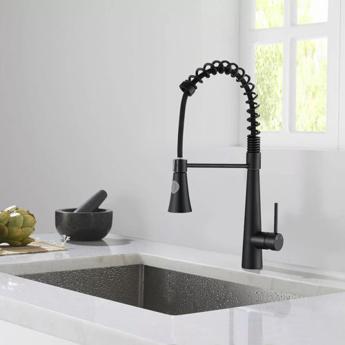 Cerypsa Sleek Matte Black One-Handle Pre-Rinse High Arc Spring Pull ... for The Allure of Sleek Matte Black A Deep Dive into Uttermost 9941
