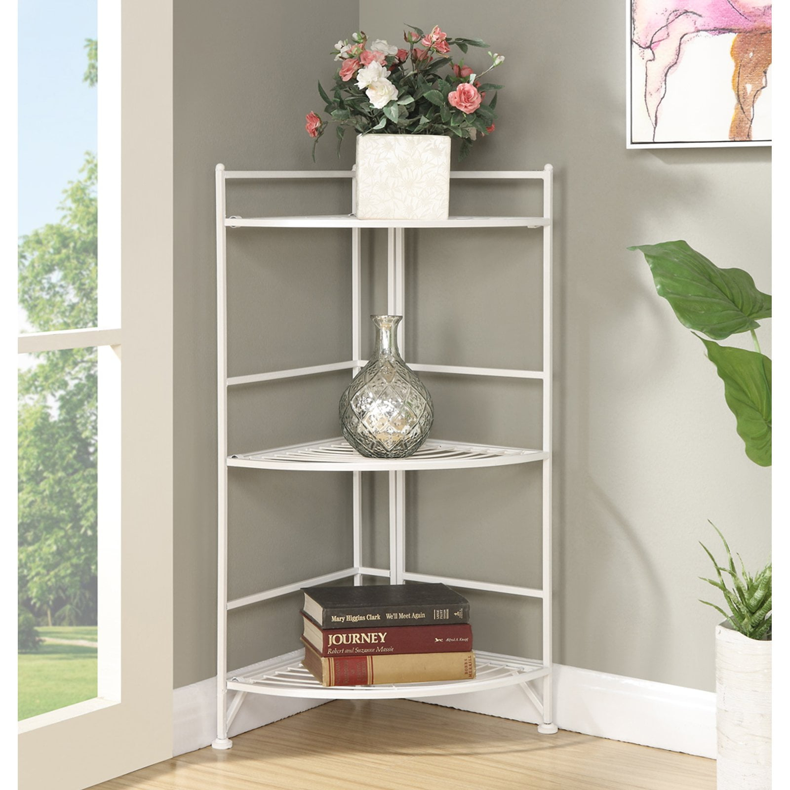 Convenience Concepts 3-Tier Corner Folding Metal Corner Shelf, White ... inside Mastering Your Space The 3-Tier White Corner Shelf With Built-in Gradienter