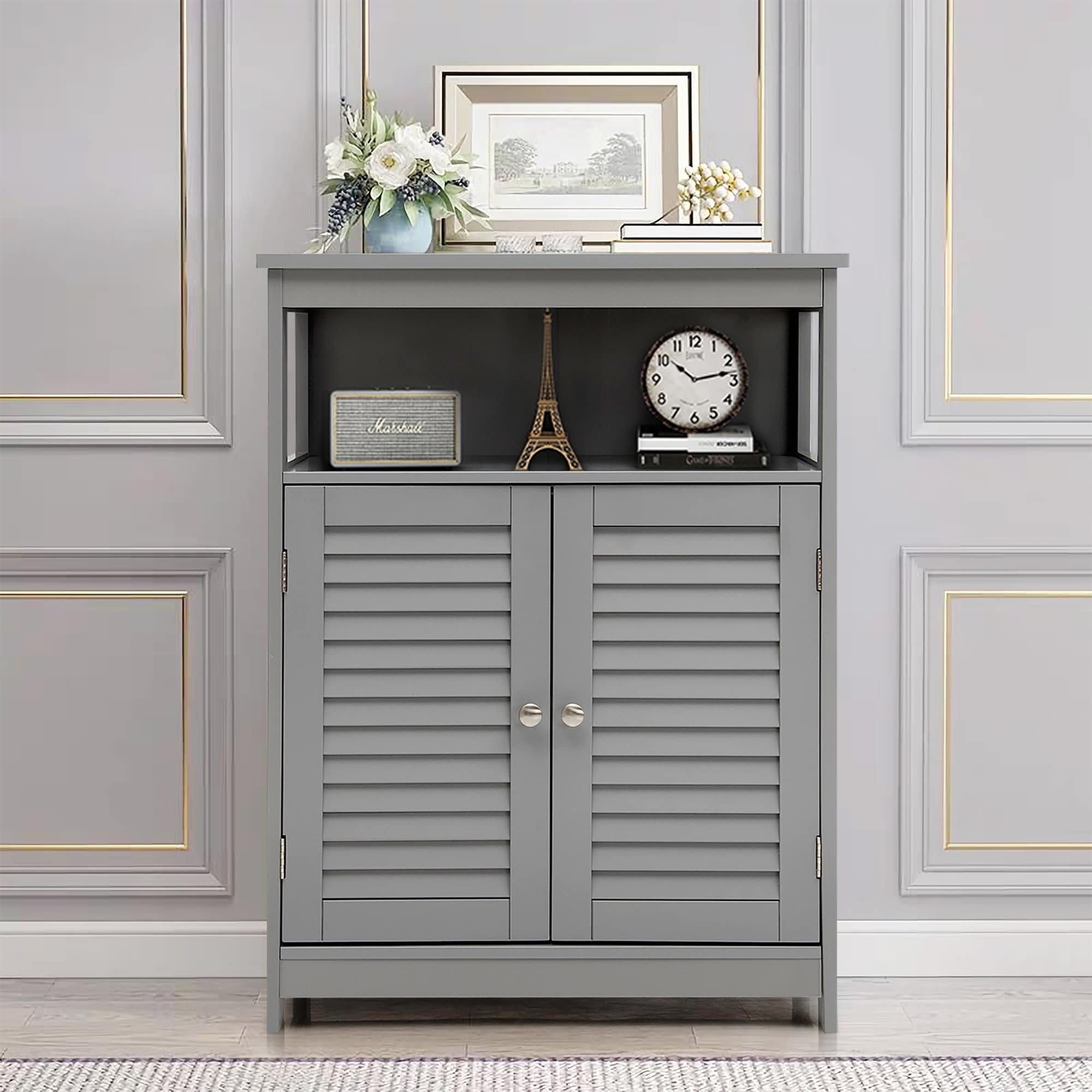 Costway Bathroom Storage Wood Floor Cabinet With Double Shutter Door ... in