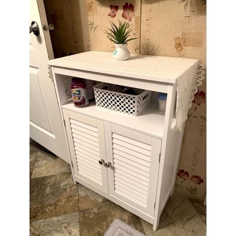 Costway Bathroom Storage Wood Floor Cabinet With Double Shutter Door ... inside Beyond the Bathroom How the Costway Cabinet Transforms Kitchens