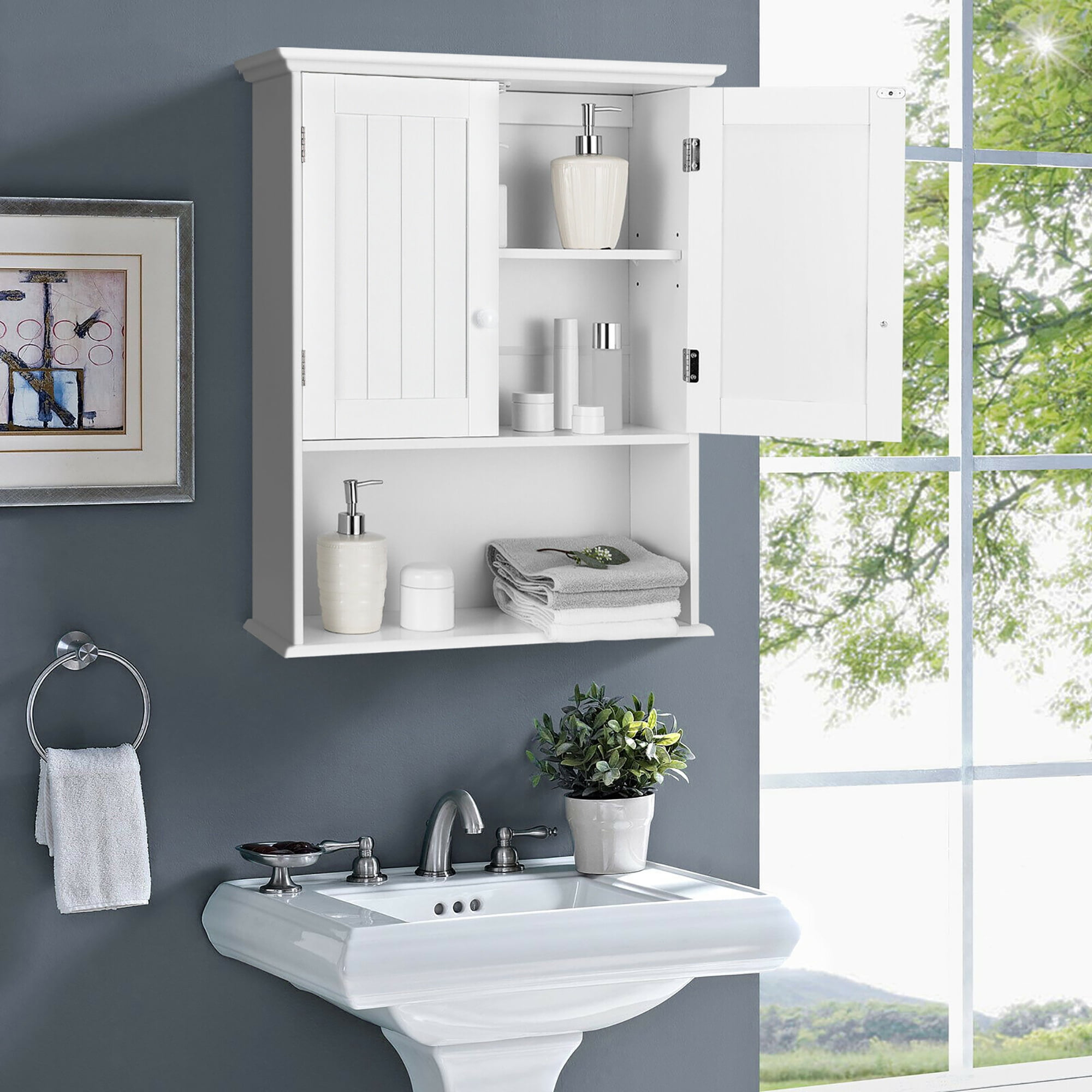 Costway Wall Mount Bathroom Cabinet Storage Organizer Medicine Cabinet ... pertaining to