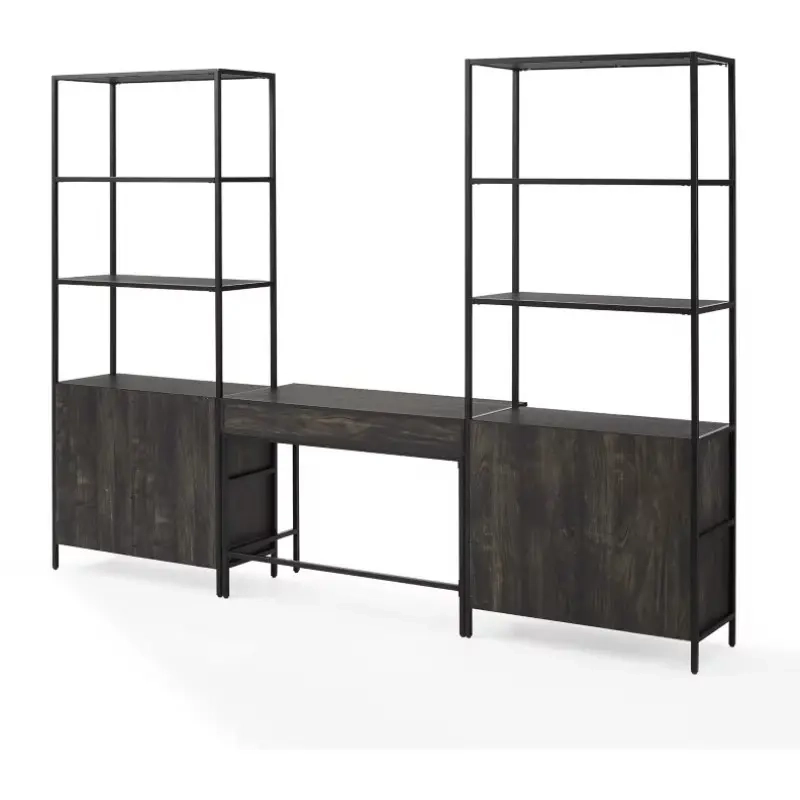Crosley Jacobsen 3-Piece Desk And Etagere Set In Matte Black - Vigshome throughout