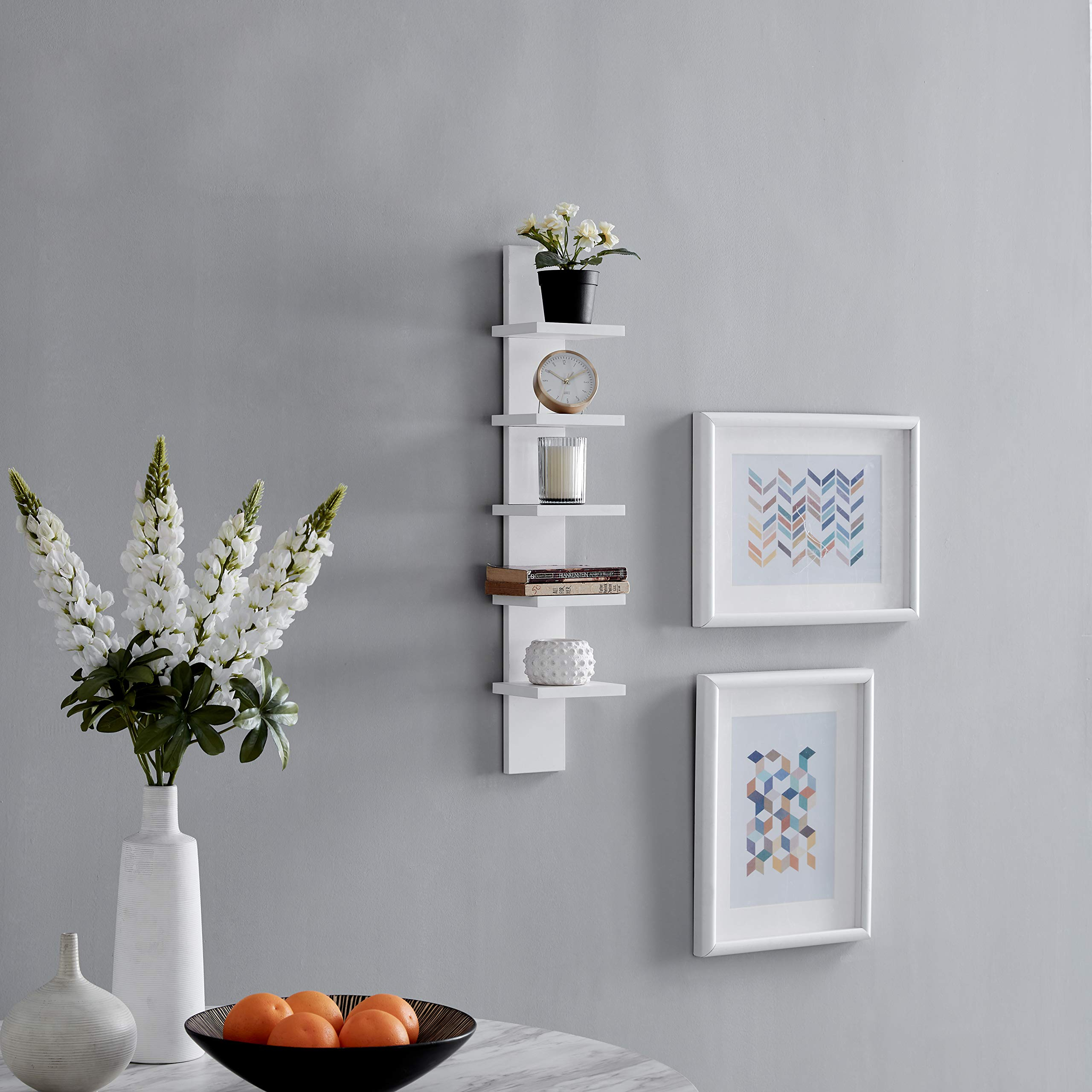 Danya B 5 Tier Wall Shelf Unit Narrow Smooth White Laminate Finish ... with regard to