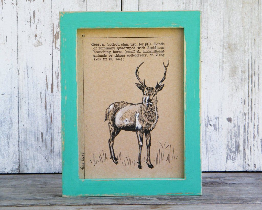 Deer Print Rustic Framed Art Deer Poster Dictionary Art | Etsy | Rustic ... for A Closer Look at Mr. Deer's Unique Framed Wall Art