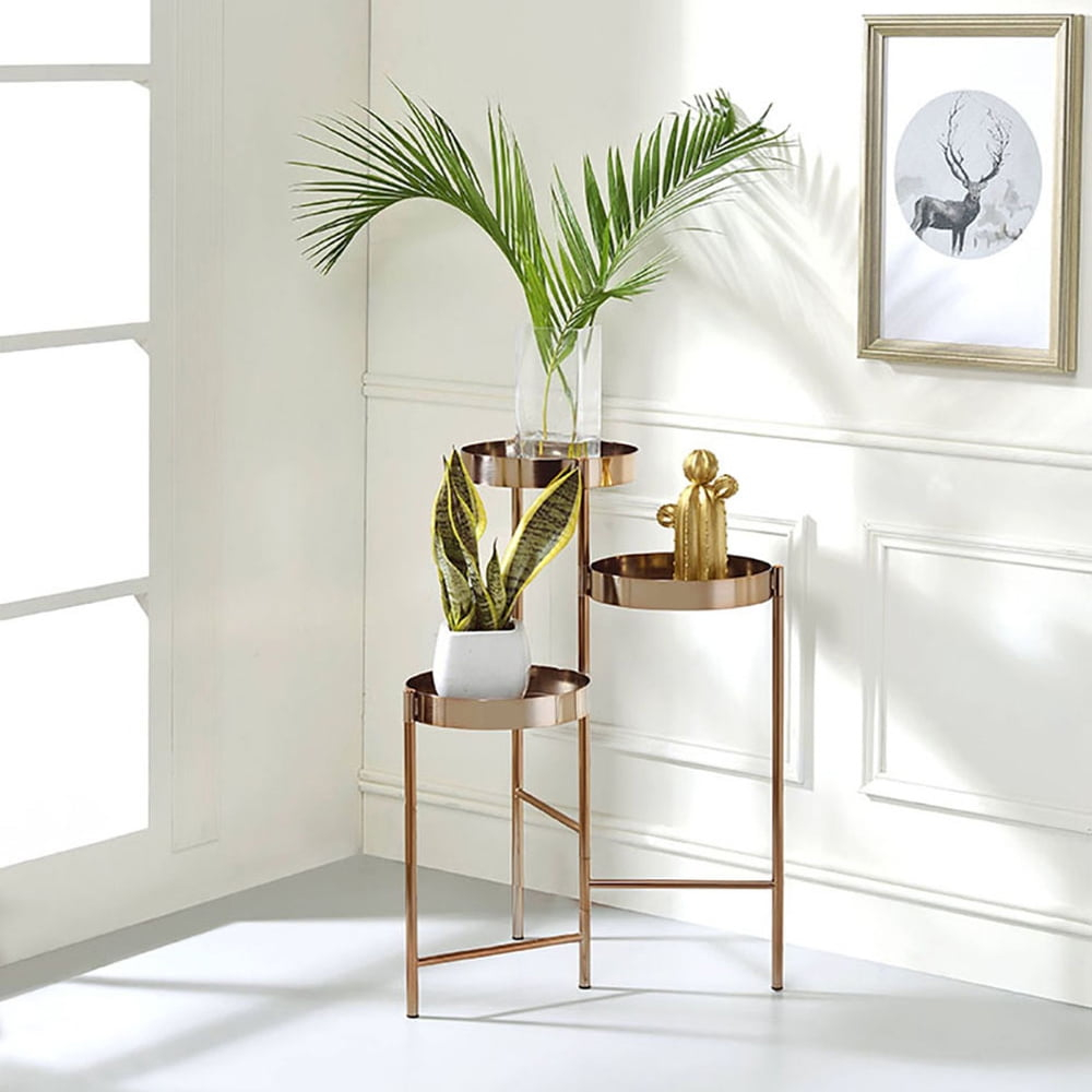 Duosong Gold Plant Stand With 3 Open Storage Compartment Gold Metal ... with regard to Unlocking the Versatility of Open Gold Iron Etagere Shelving