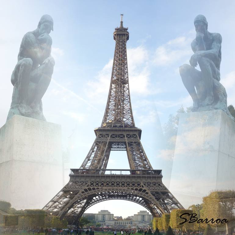 Eiffel Tower And The Thinker Collage By Barroa Artwork | Saatchi Art in The Art of the Eiffel Tower Collage Bringing Paris Home