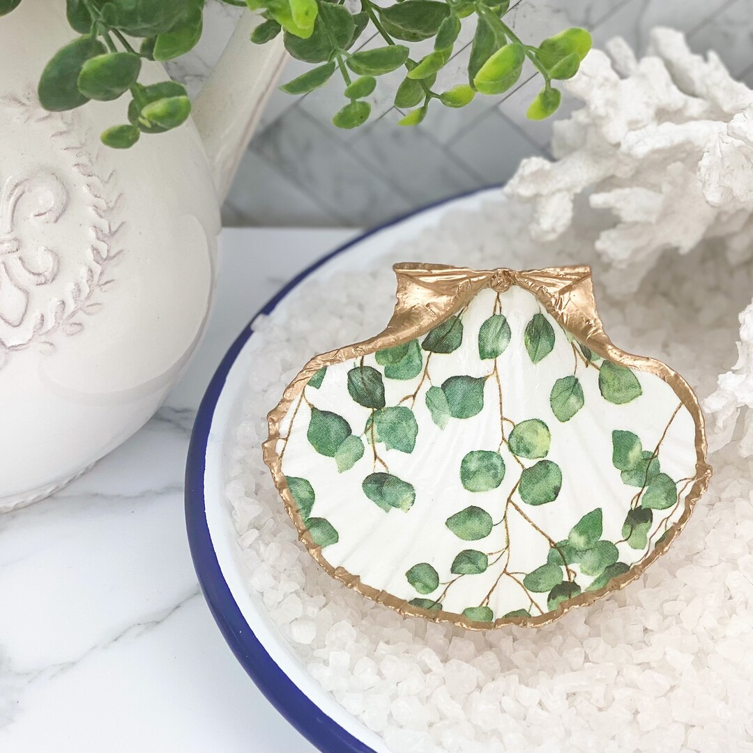 Eucalyptus Scallop Shell Trinket/Ring Dish Gold - Etsy in