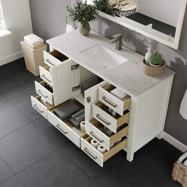 Eviva London 48"W X 18"D White Vanity With Carrara Quartz Vanity Top ... with regard to