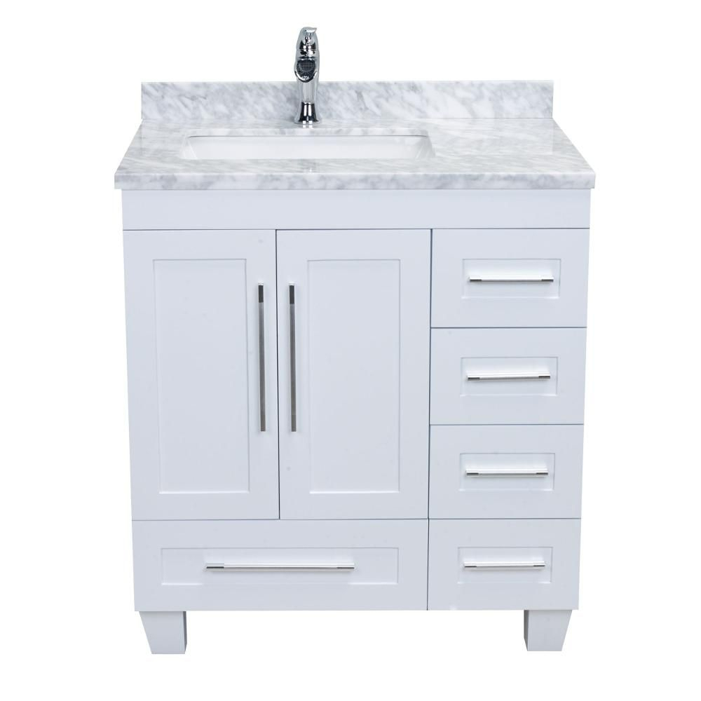 Eviva Loon 30 In. Single Sink White Bath Vanity With White Carrara ... with regard to