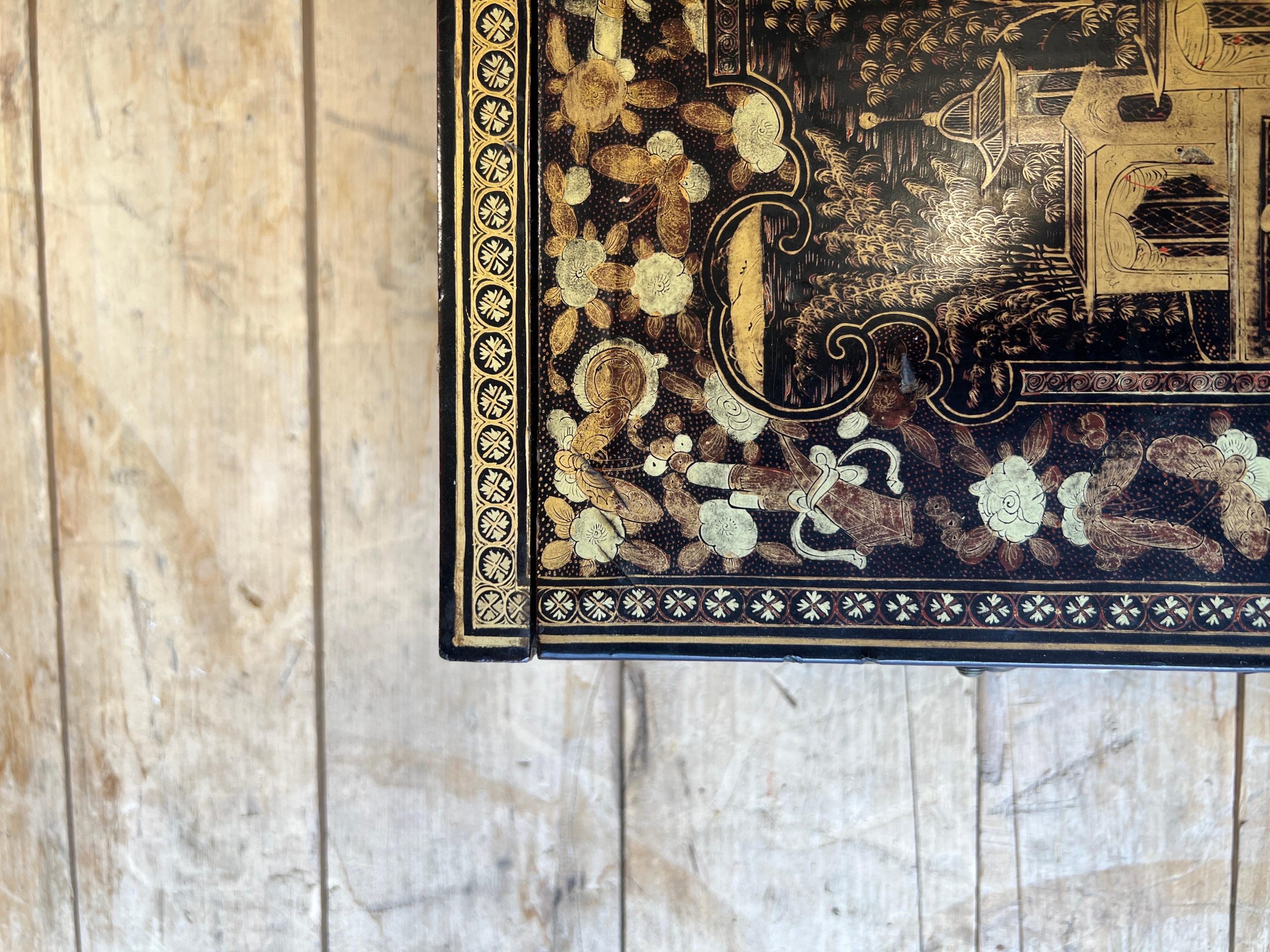 Exceptional Chinese Export Gilt Black Lacquer Chinoiserie Decorated Lap ... for The Artistic Journey Behind Black Lacquer Chinoiserie Oriental Mirror Panels