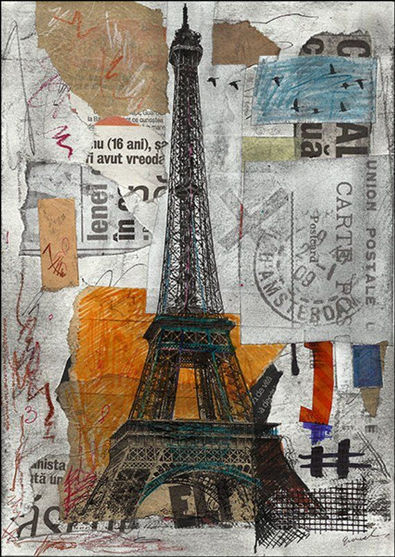 Fine Art Print Poster Canvas - Abstract Mixed Media Collage Gift Eiffel ... with regard to The Art of the Eiffel Tower Collage Bringing Paris Home