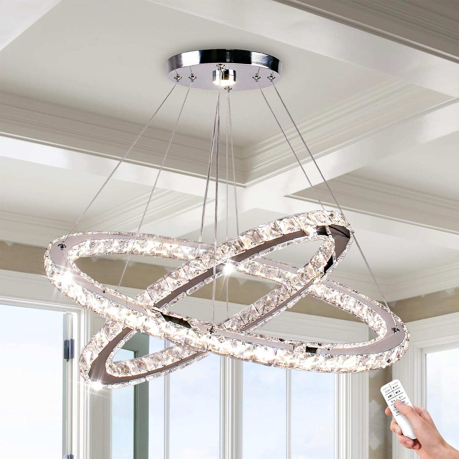 Finktonglan Dimmable Crystal Chandelier, 23.6'' Oval 2 Rings Modern ... within